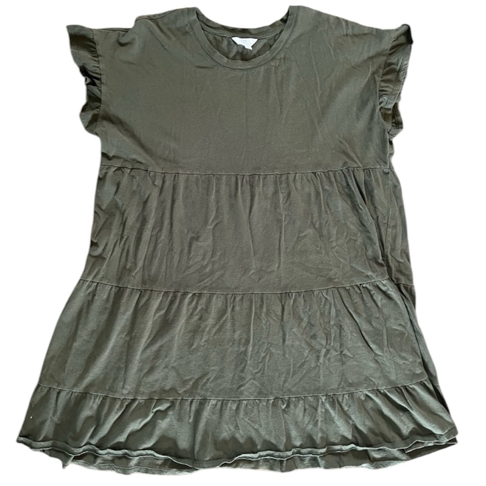 Time and True Green Short Ruffle Sleeve Women's Tiered Cotton Dress Size Large
